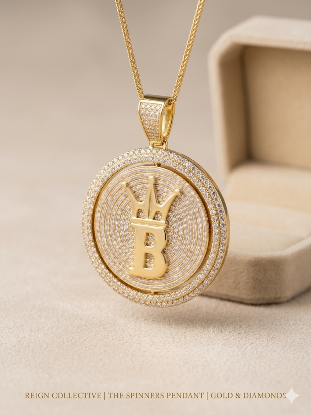 14k Gold - Filled 'B' Crown Spinner Pendant